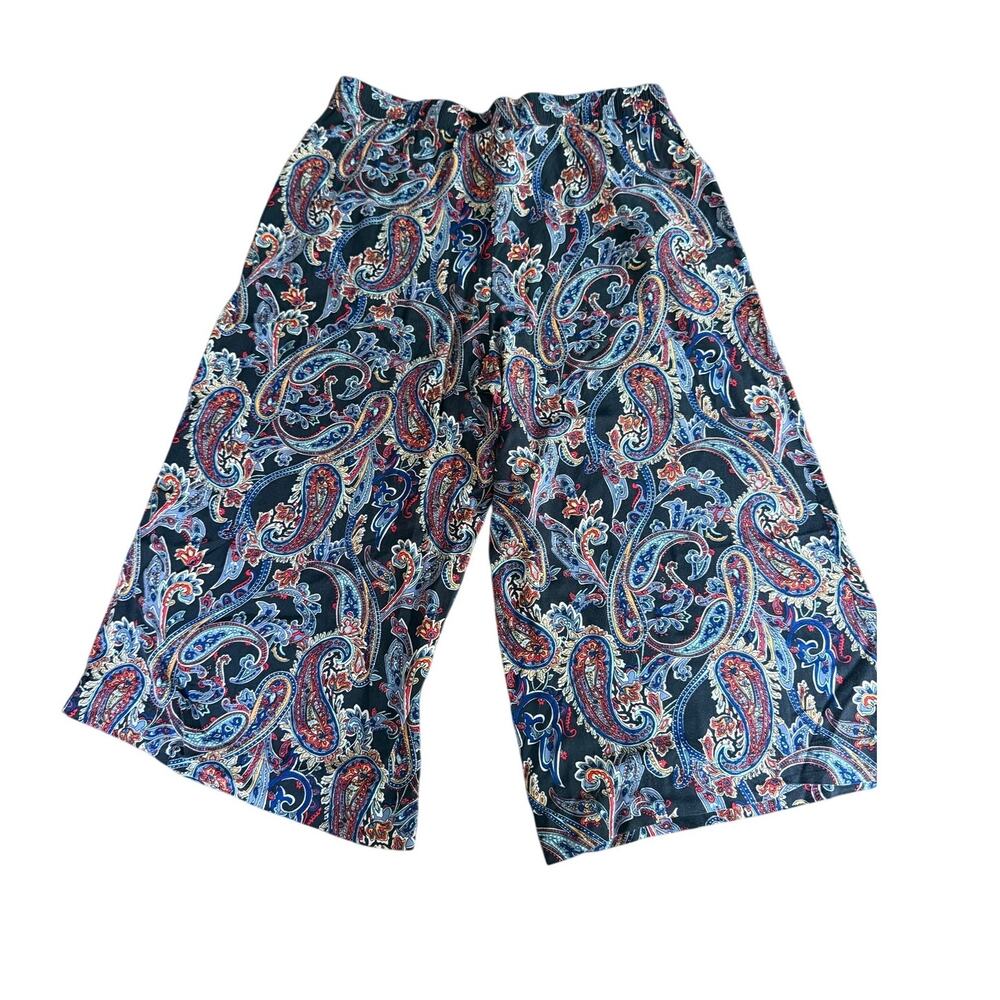 Cato Blue Paisley Print Wide Leg Palazzo Patterned Capri Pants Size Medium